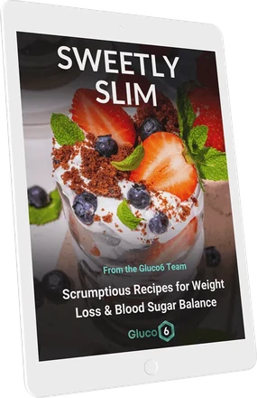 Sweetly Slim healthy recipes bonus guide cover on a tablet